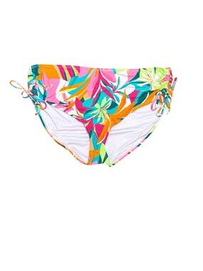 Anne Cole Floral Mid Rise Swim Bottoms in Pink, Orange, Teal & Yellow, Size XL